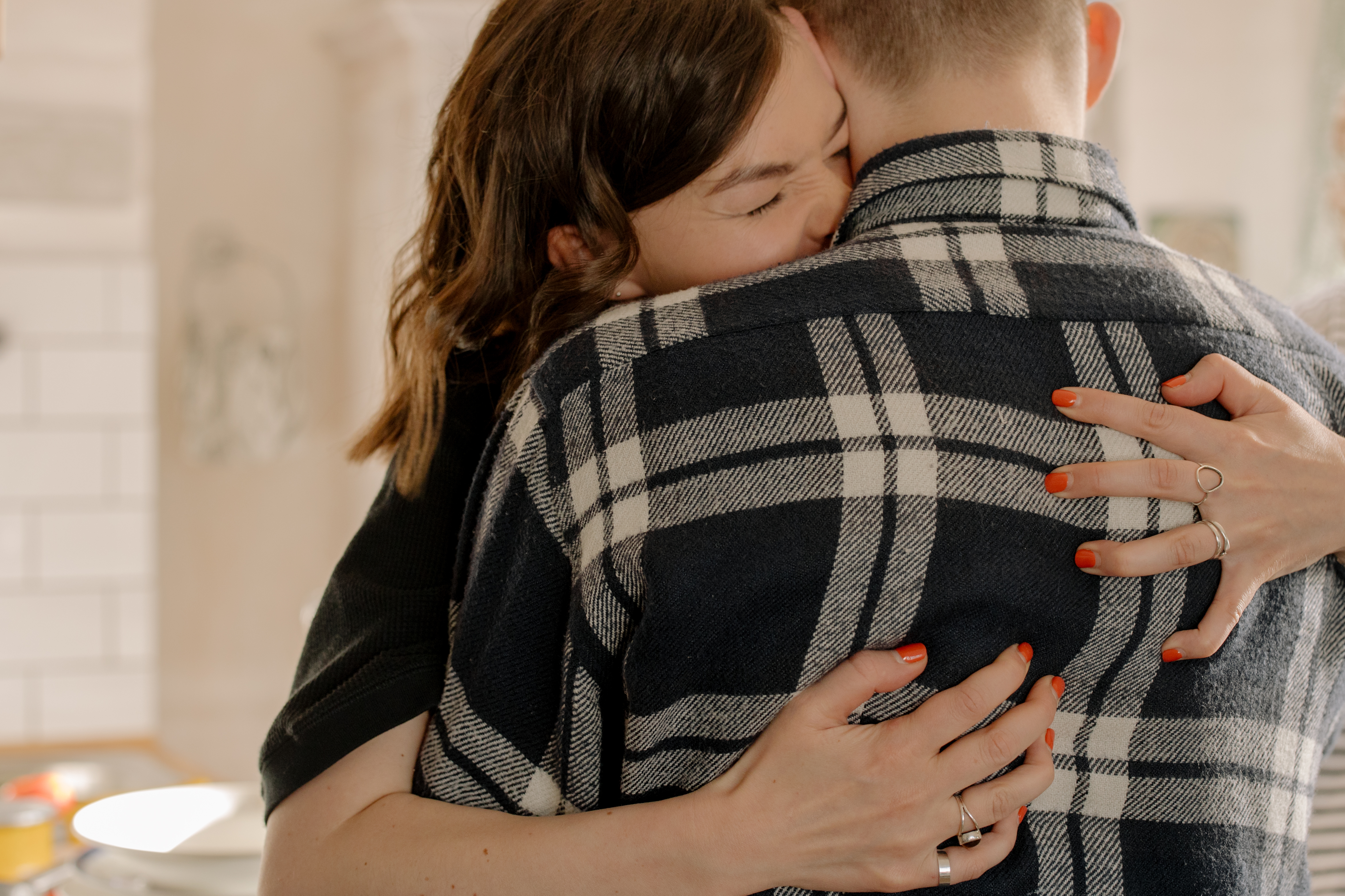 A woman hugging her male best friend